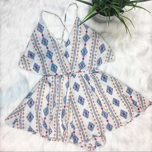 White Tribal Abstract Crisscross Floral Romper